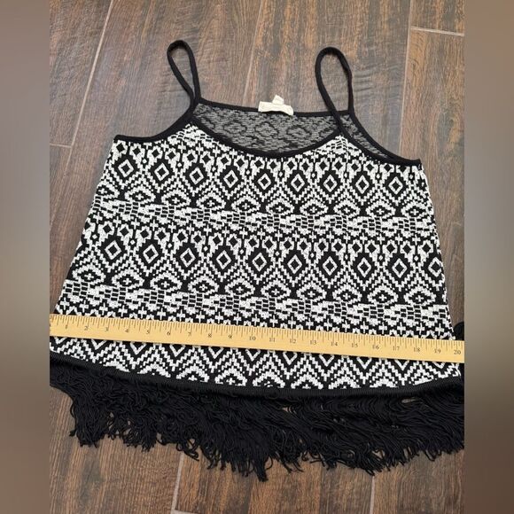 Freeway Black & White Tribal Fringe Tank Top Boho Festival Style sz M - Picture 9 of 13